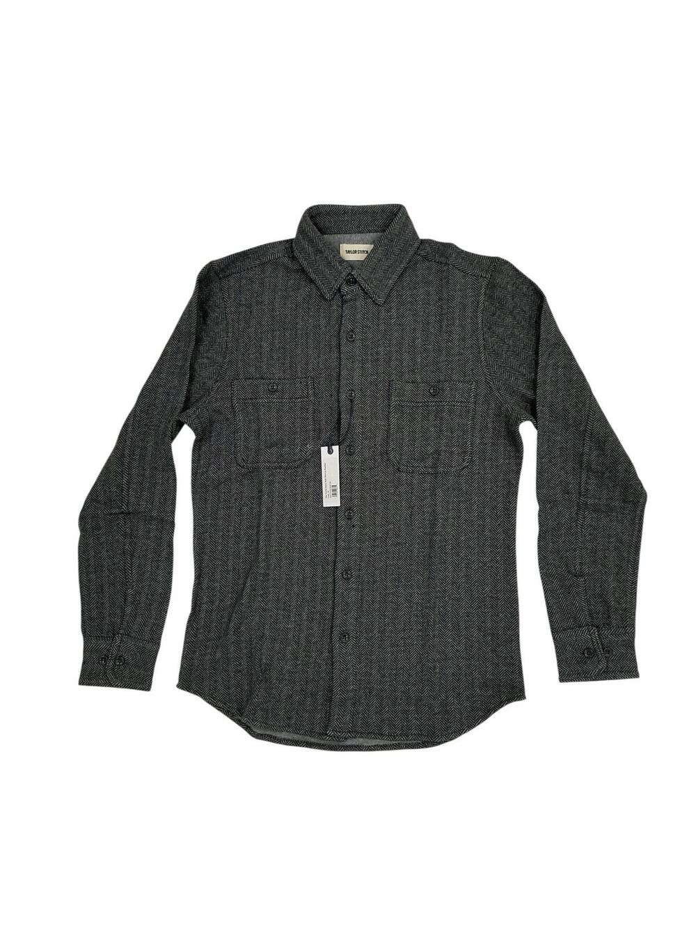 Taylor Stitch The North Shore Knit Shirt Mens 38 M Heather Coal Herringbone NWT